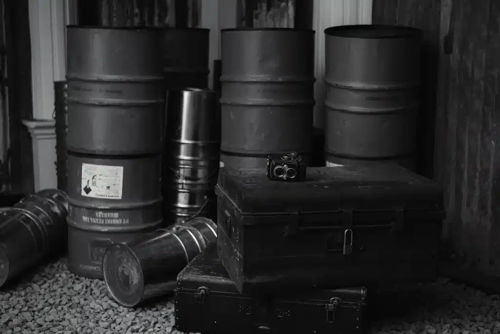 Filmset-Kulissen und Vintage-Kameraausrüstung in einem historischen Filmstudio