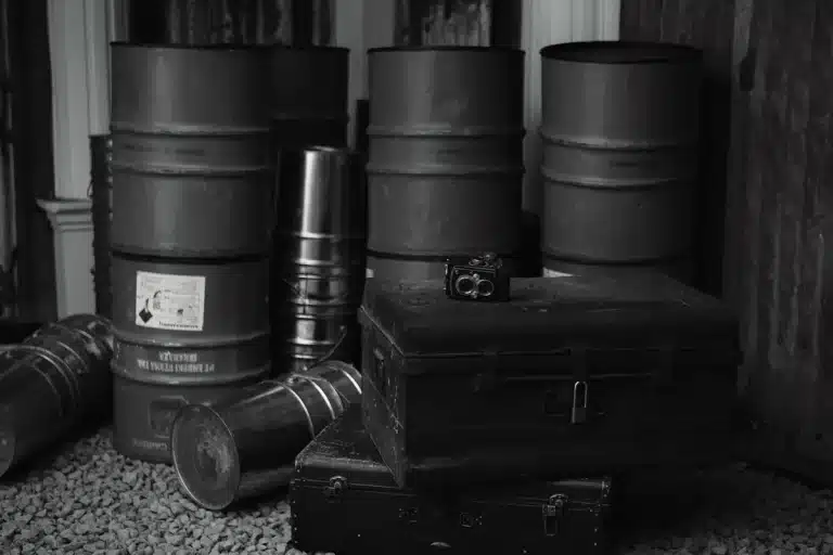 Filmset-Kulissen und Vintage-Kameraausrüstung in einem historischen Filmstudio